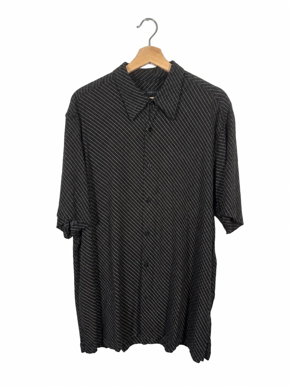 Via Europa Men's Button Up Shirt Short Sleeve Checkered Size XL Gray Tan Casual